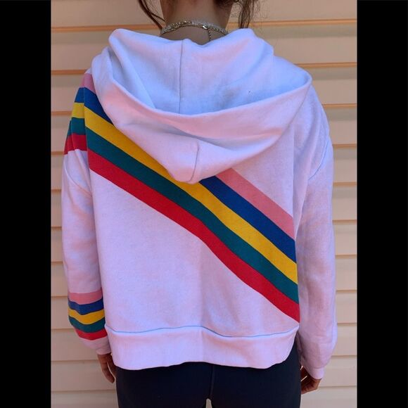 Wildfox white/rainbow decorated hooded zip up sweater, good preowned condition,S - Picture 2 of 16